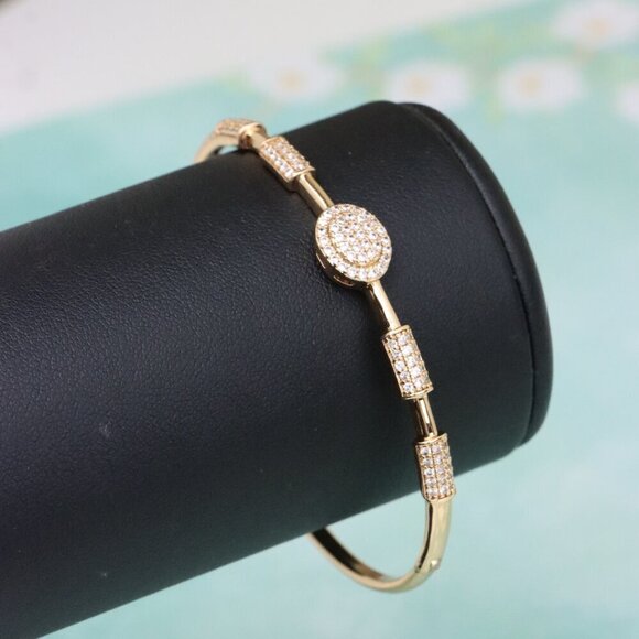 Rose Gold Bangle with Oval CZ Center and Textured Segments, XPBL0597 - Picture 9 of 12